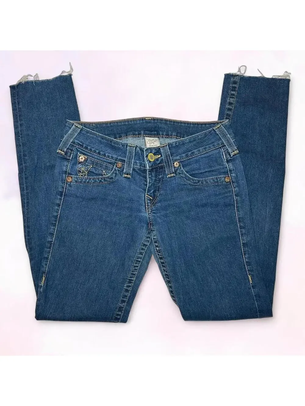 Y2K Grunge Low Rise Blue Jeans By True Religion Size 28 Inch Waist - Picture 2 of 4